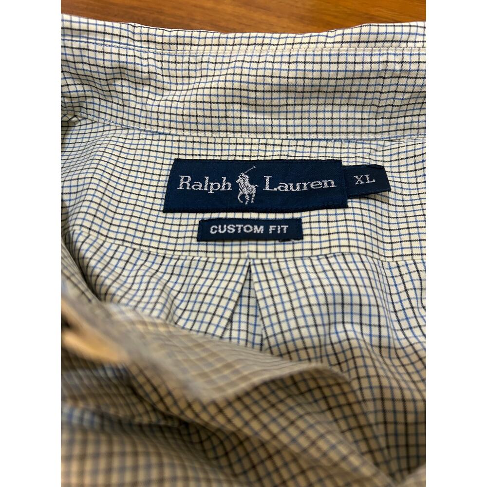Green Checked Ralph Lauren Custom Fit Long-Sleeve Button-Down Shirt - (Mens XL) - Picture 4 of 11
